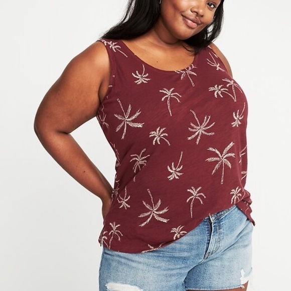 Old Navy Burgundy slum-knit Palm Print Tank Top large - Picture 1 of 3